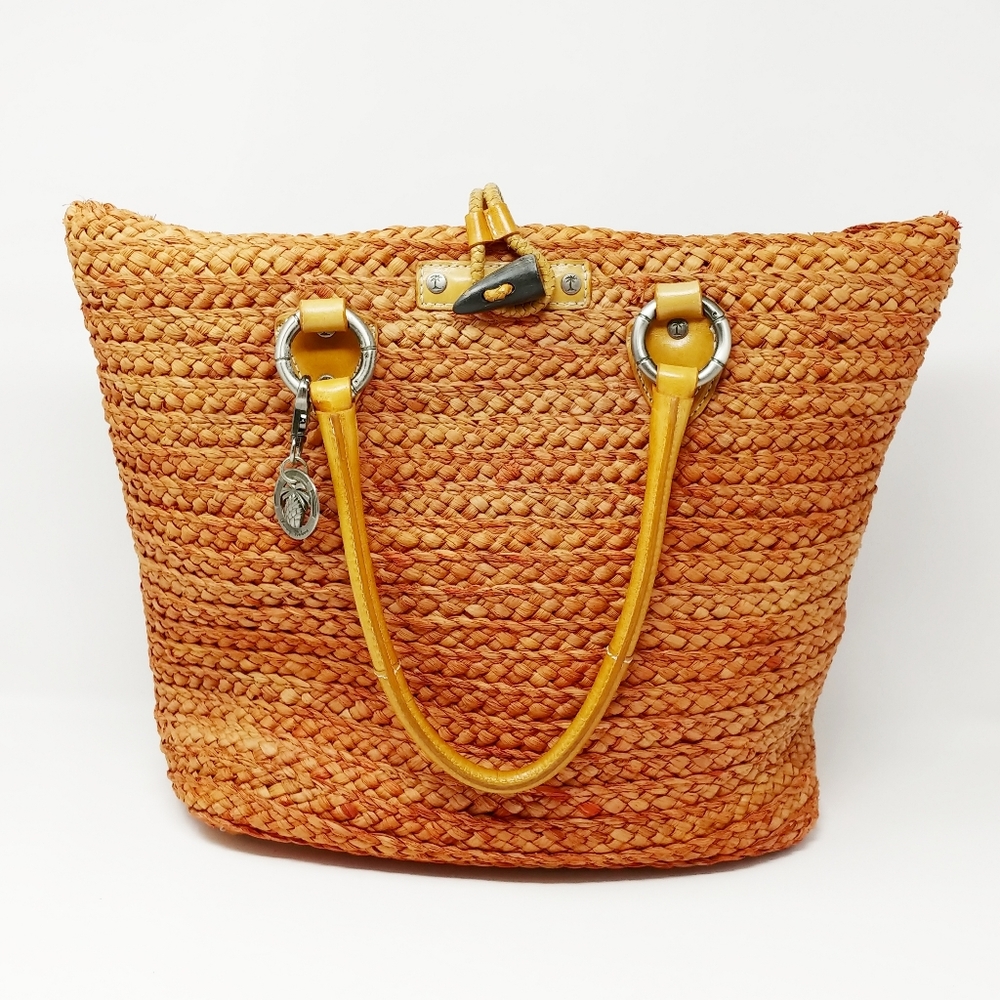 Tommy Bahama Orange Brown Large Basket Tote Bag